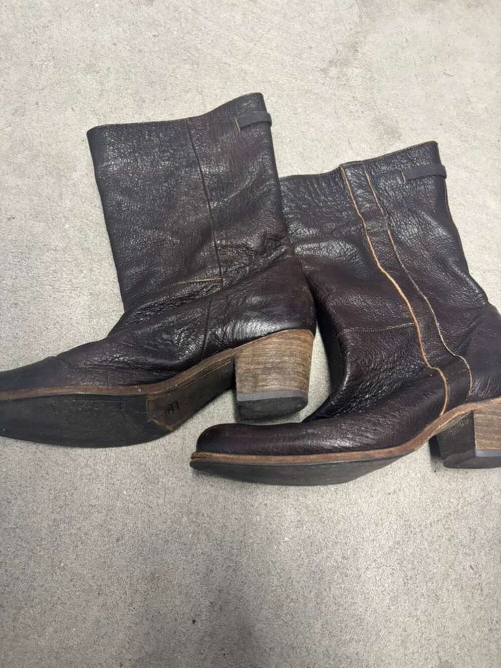 Humanoid Women's Textured Leather Mid-Calf Boots Brown Stacked Heel Size 40